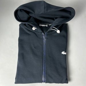 Lacoste Men’s navy zip-front hooded sweatshirt with rubberized detail